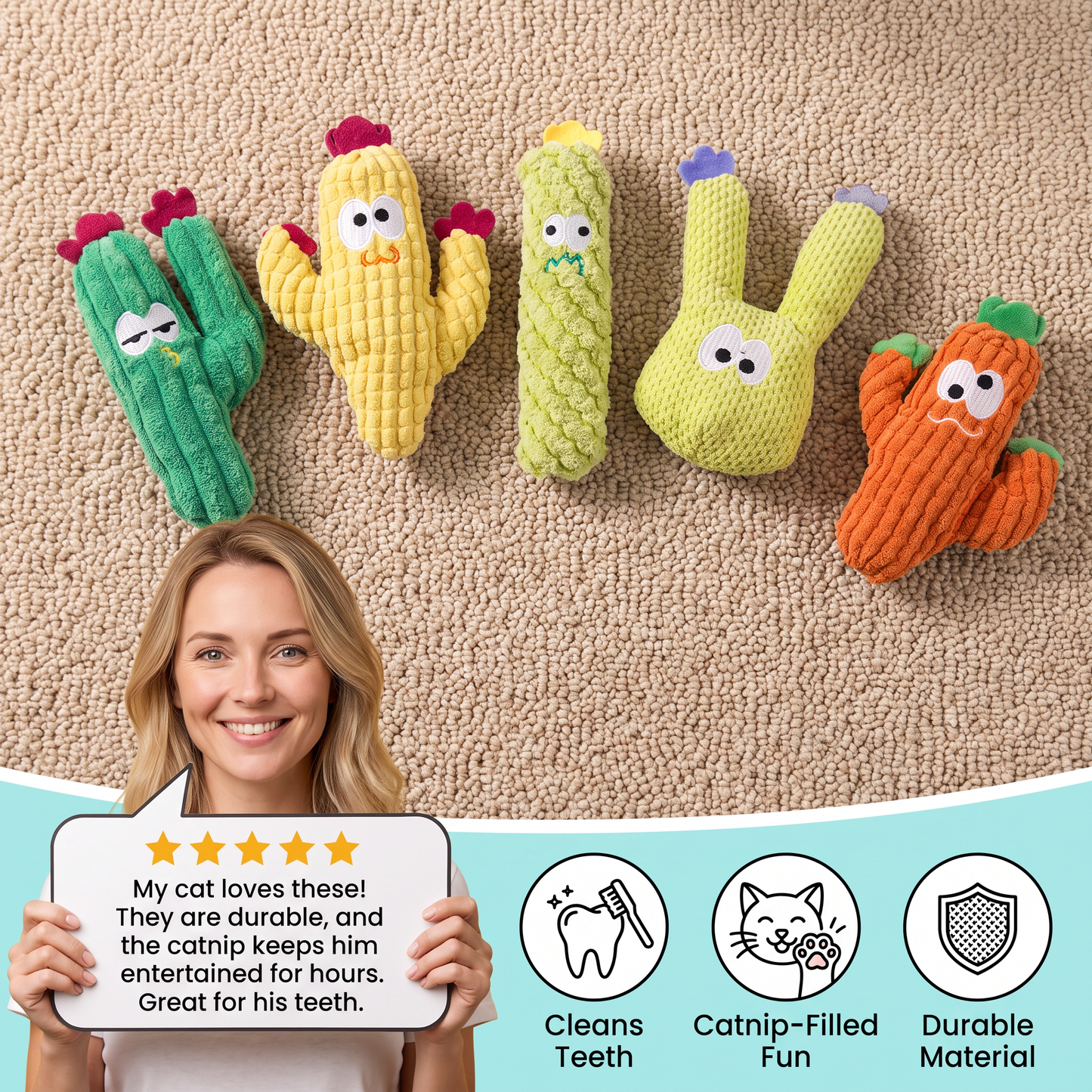 Catnip-Filled Cactus Teeth Cleaning Cat Toy