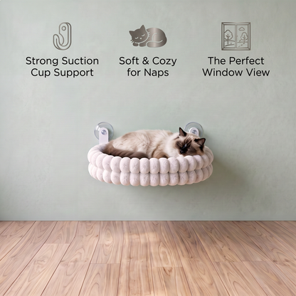 Fluffy Cordless Folding Cat Window Hammock with Strong Suction Cups & Washable Cover