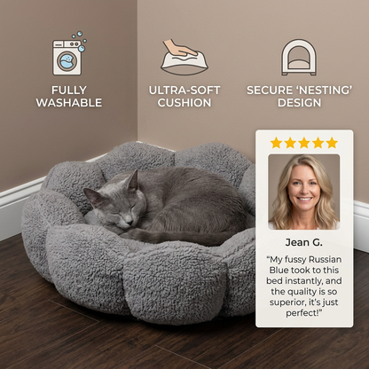Luxury Floral Fluffy Donut Cat Bed – Soft & Washable Round Cushion