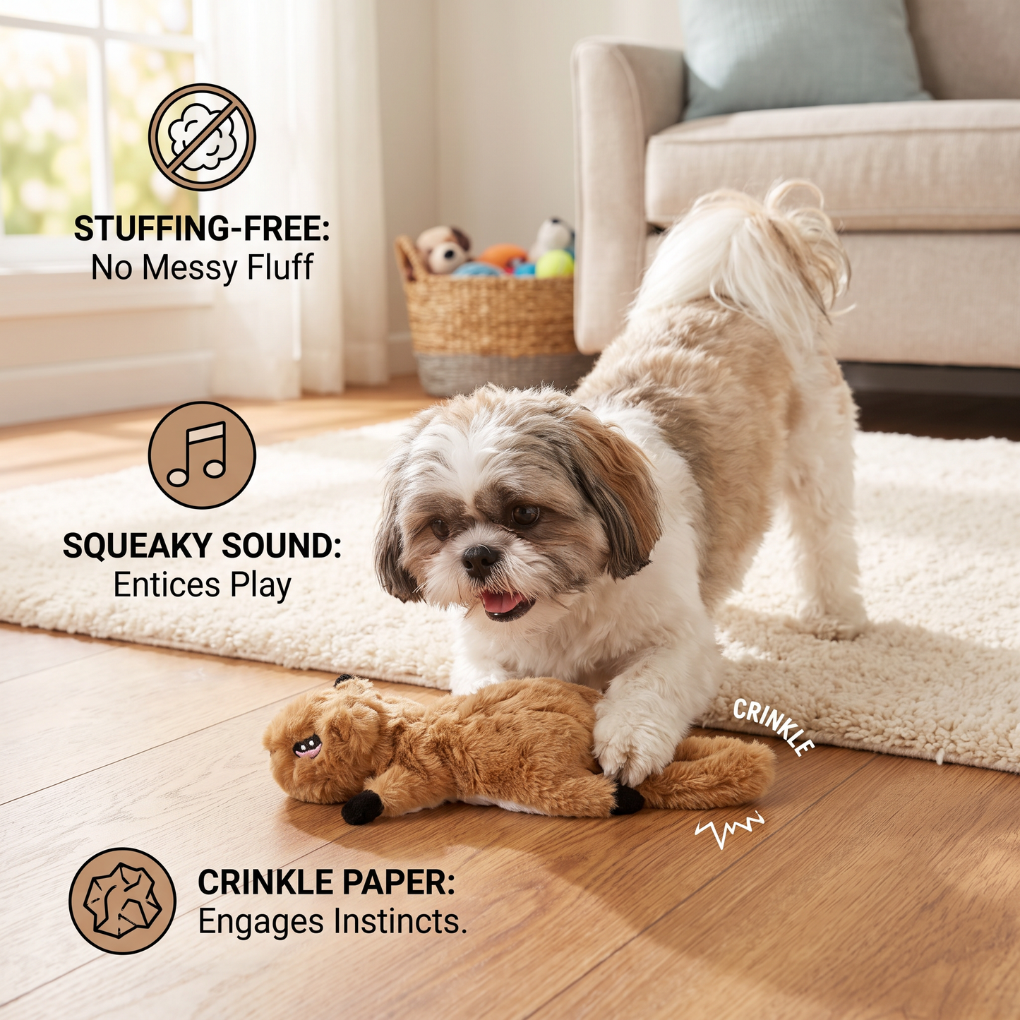 Durable Stuffing-Free Crinkle Squeaky Dog Toy