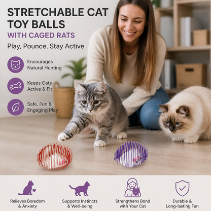 Stretchable Cat Toy Balls with Caged Rats