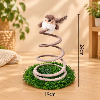 Interactive Spring Bird Cat Toy with Grass Base