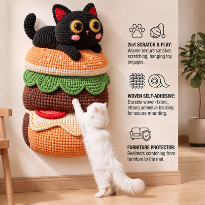 2in1 Woven Self-Adhesive Cat Scratching Mat & Furniture Protector with Interactive Toy