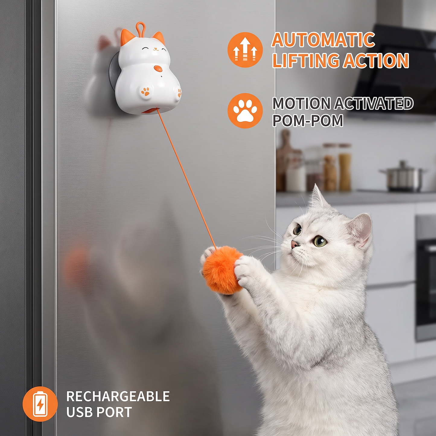 Interactive Rechargeable Cat Toy – Automatic Lifting Pom-Pom Teaser