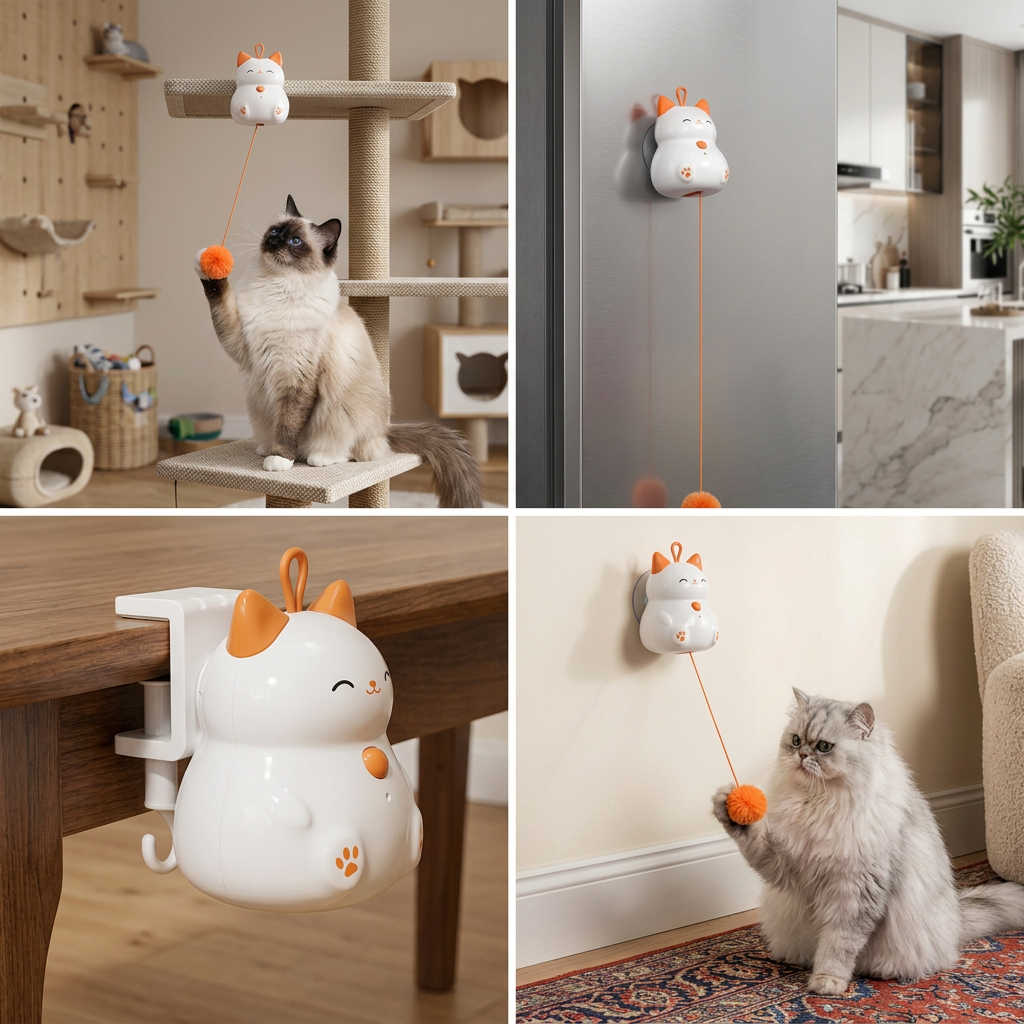 Interactive Rechargeable Cat Toy – Automatic Lifting Pom-Pom Teaser