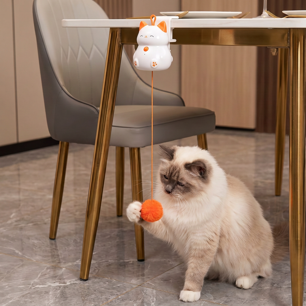 Interactive Rechargeable Cat Toy – Automatic Lifting Pom-Pom Teaser