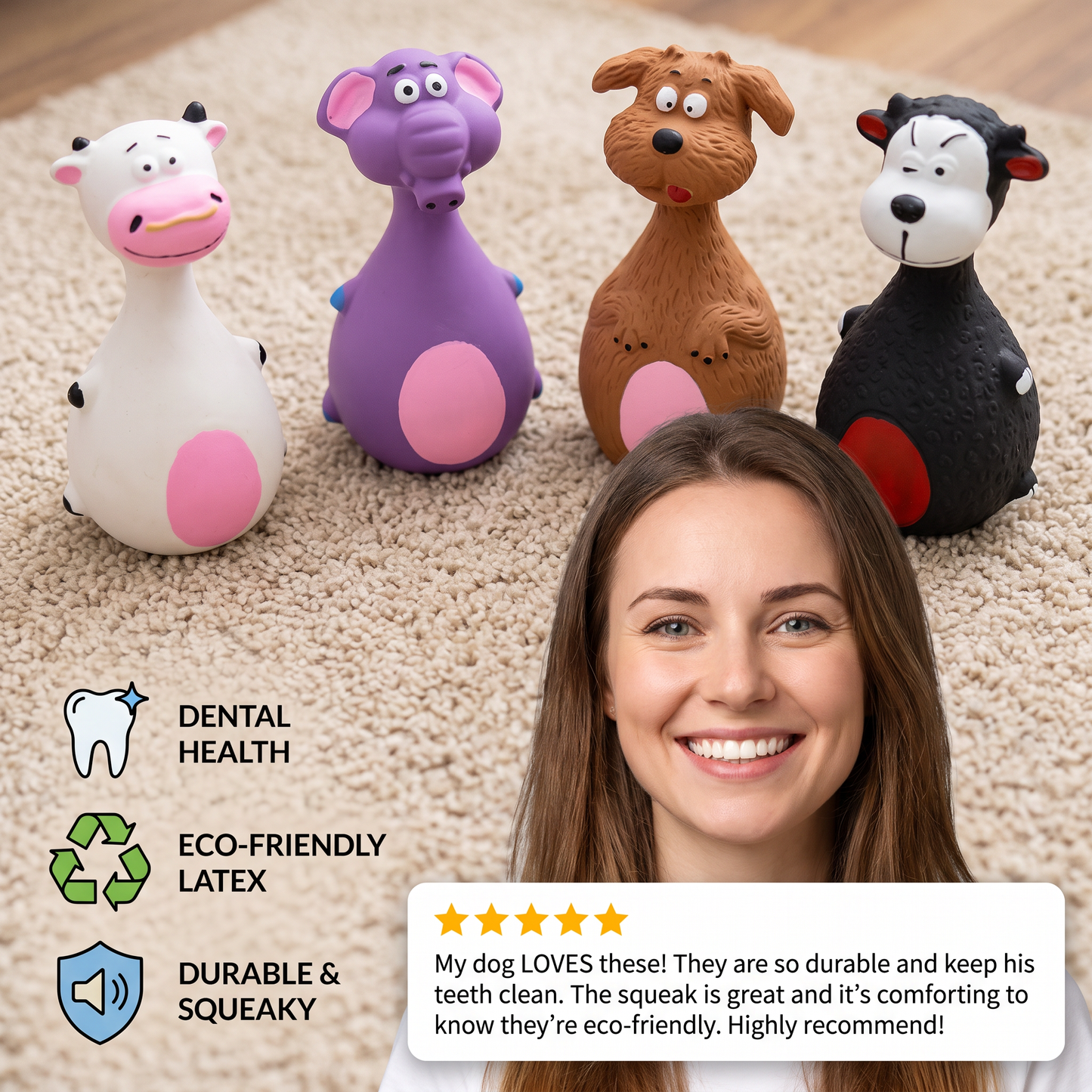 Durable Eco-Friendly Latex Squeaky Dental Dog Toy