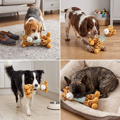 Durable Animal Plush Rope Dog Toy with Squeaker & Teeth Cleaning