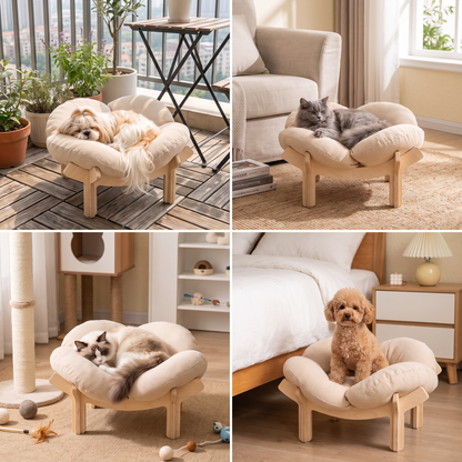 Luxury Elevated Wooden Flower Pet Bed with Plush Cushion