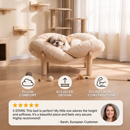 Luxury Elevated Wooden Flower Pet Bed with Plush Cushion