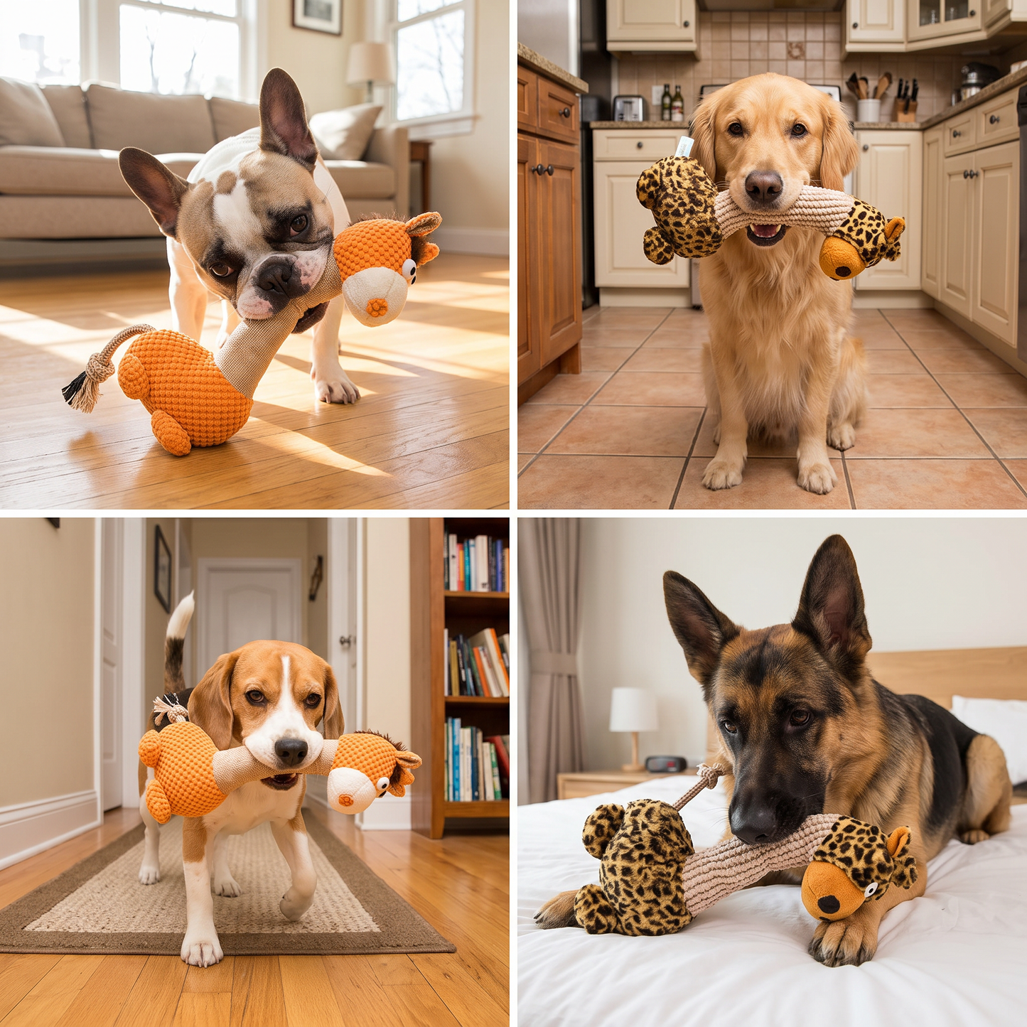 Durable Cotton Rope Teeth Cleaning Plush Dog Toy with Squeaker
