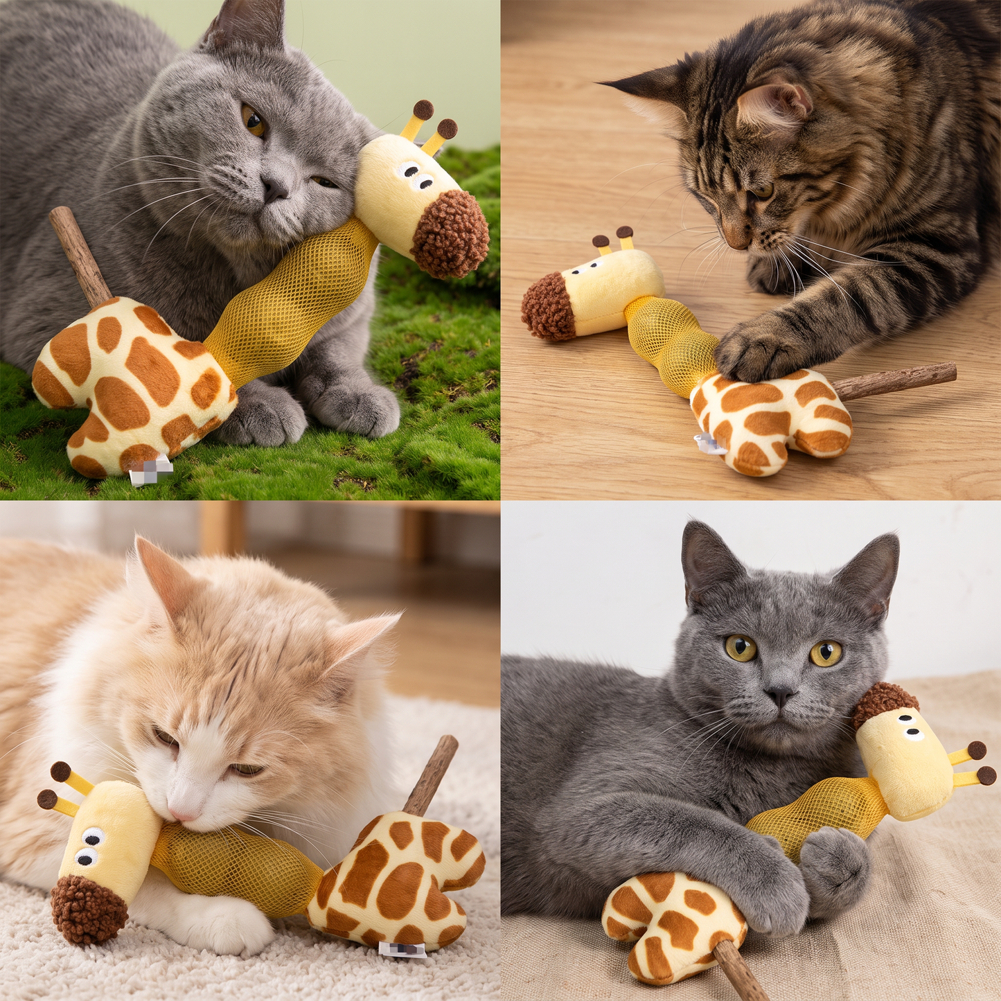 3-in-1 Dental Giraffe Cat Toy – Plush, Catnip Balls & Natural Chew Stick