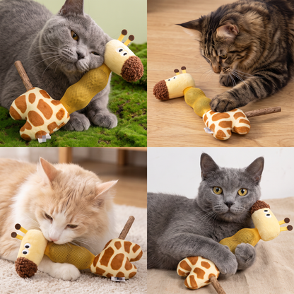 3-in-1 Dental Giraffe Cat Toy – Plush, Catnip Balls & Natural Chew Stick