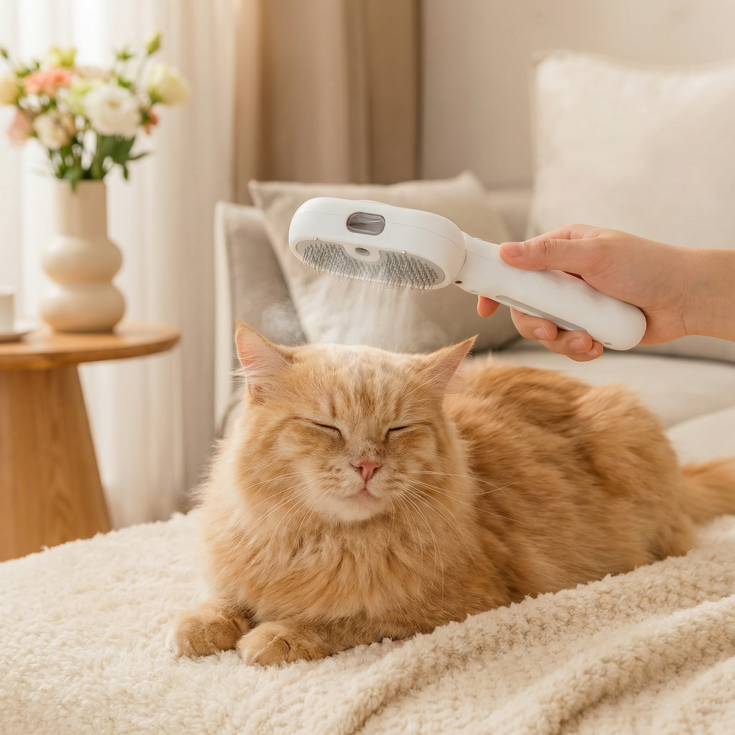 Premium pet brush with steam function
