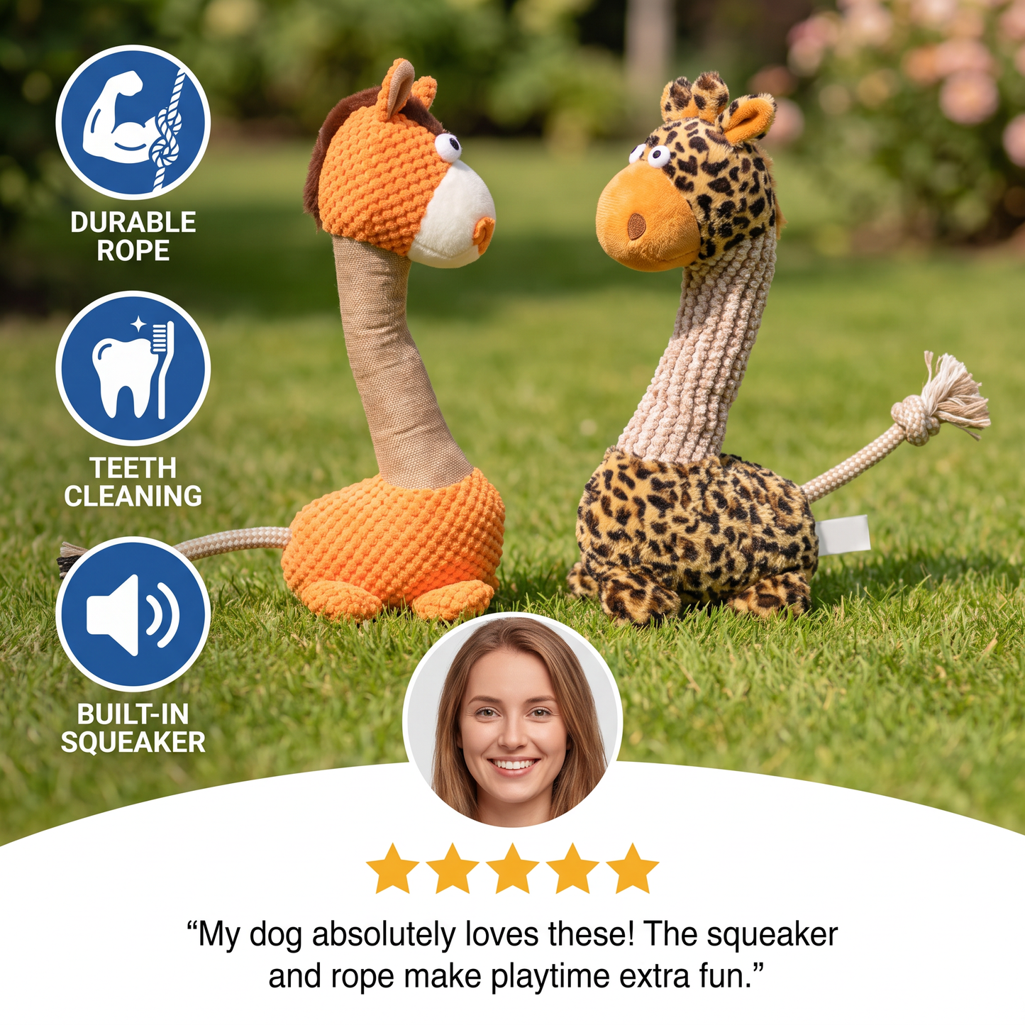 Durable Cotton Rope Teeth Cleaning Plush Dog Toy with Squeaker