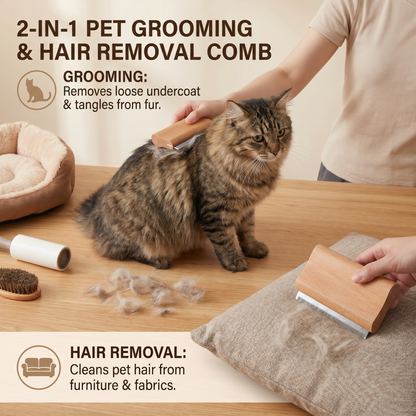 2-in-1 Pet Grooming & Hair Removal Comb for Fur, Furniture & Fabrics