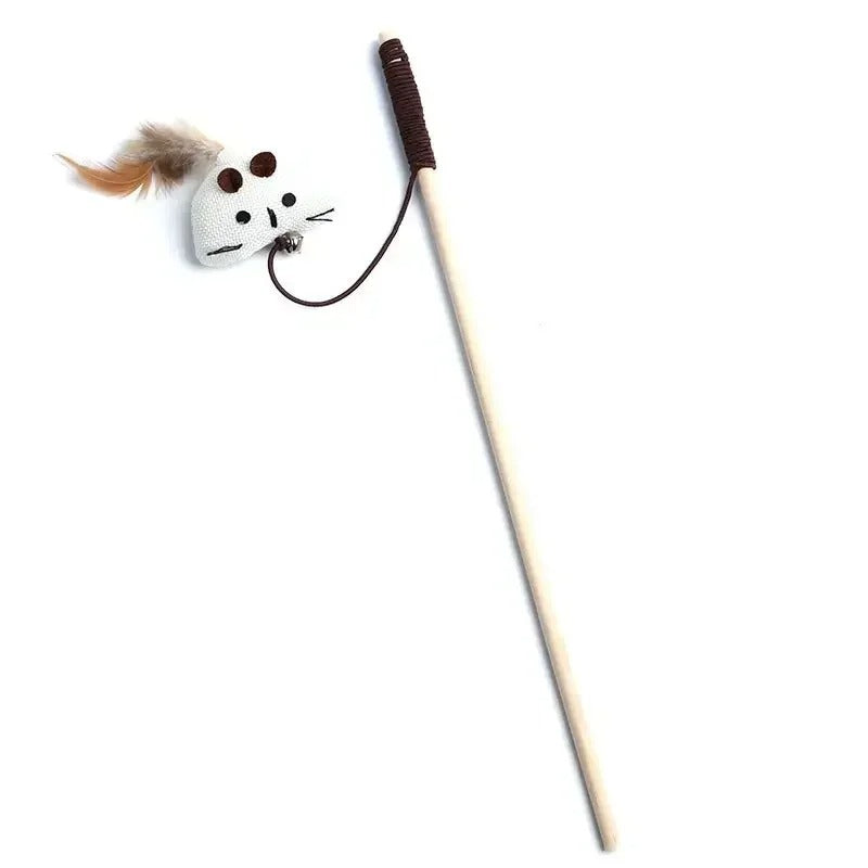 Colorful Wand Cat Toy with Wooden Handle