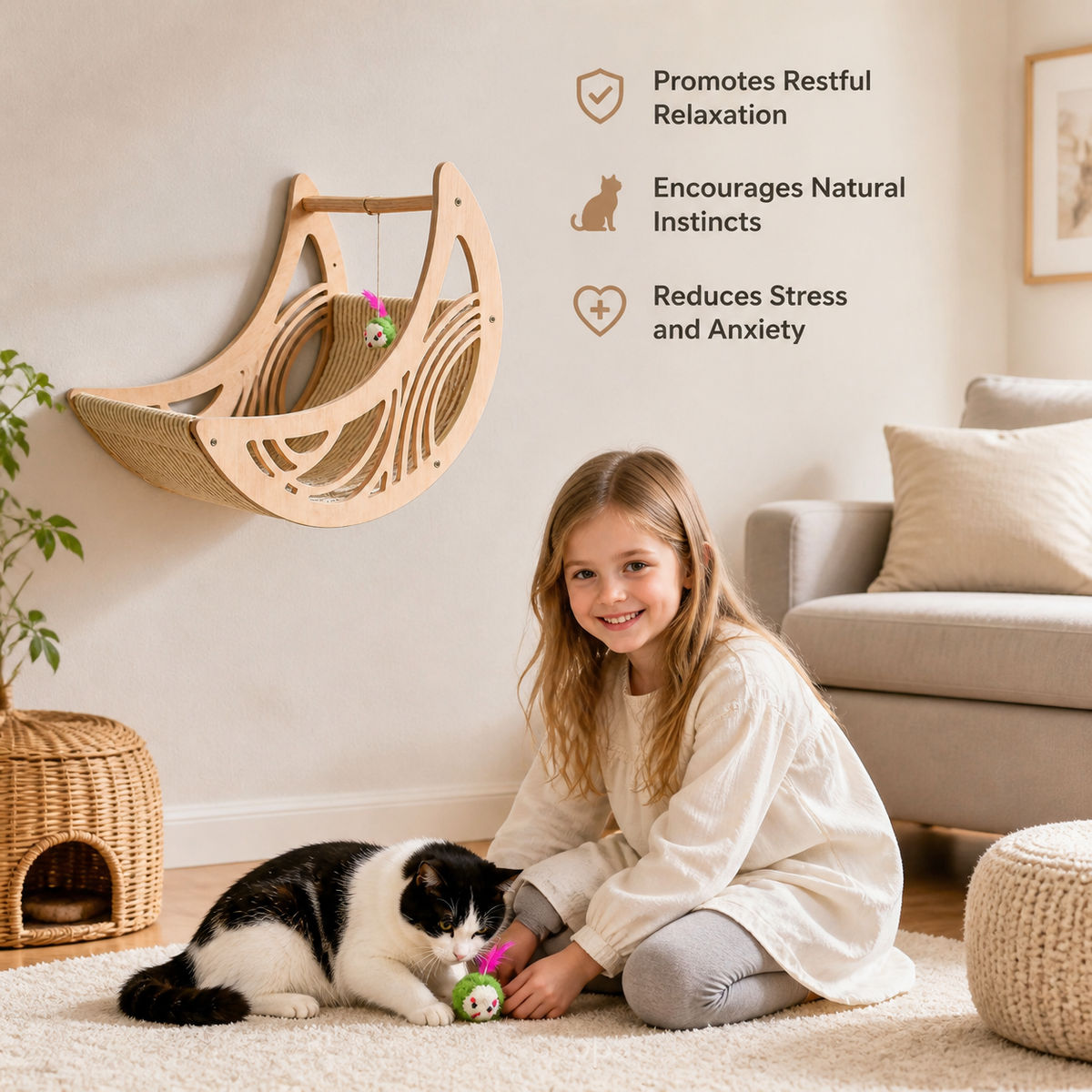 Modern Wooden Moon & Star Wall-Mounted Cat Climbing Shelves & Bed Set