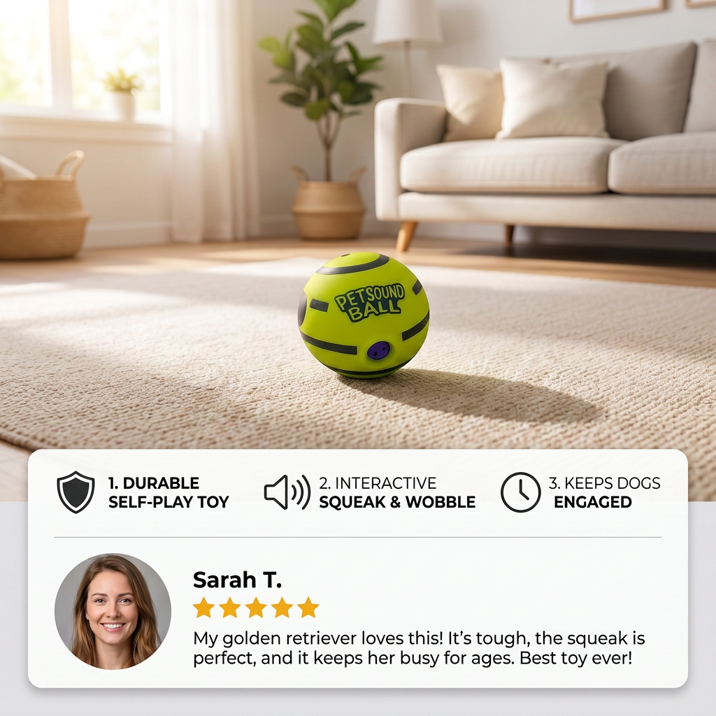 Interactive Squeaky Wobble Dog Ball – Durable Self-Play Toy
