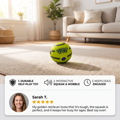Interactive Squeaky Wobble Dog Ball – Durable Self-Play Toy