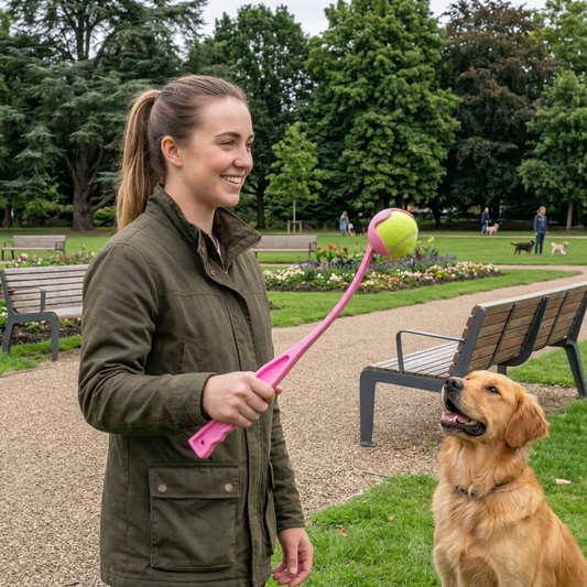 Interactive Tennis Ball Launcher for Dogs – Long-Handle Fetch Thrower