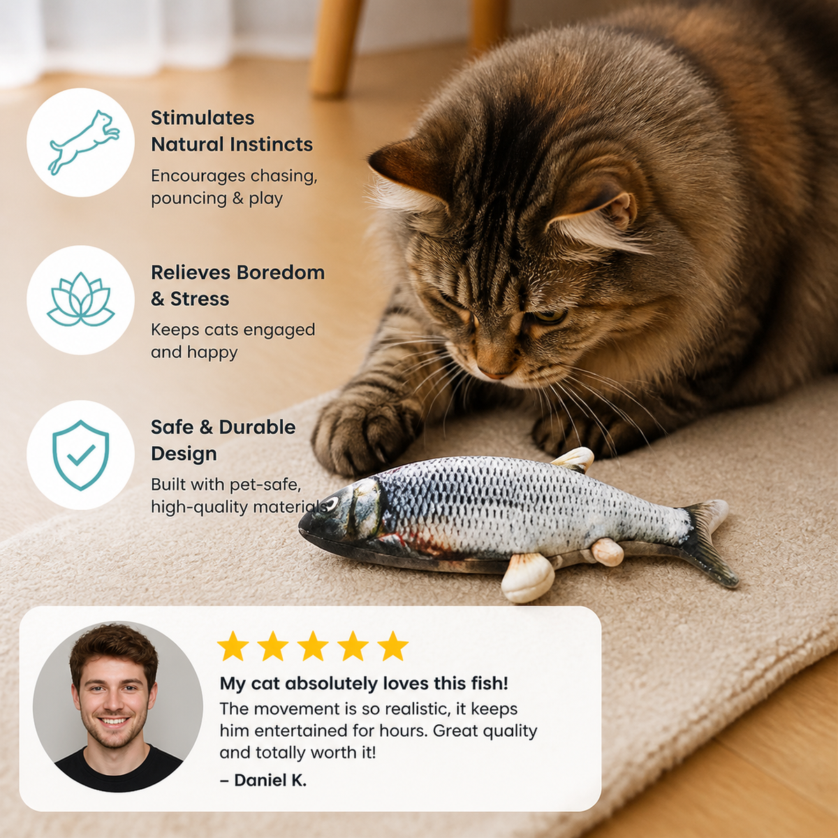 WiggleFins Set of 4 Moving Fish Toys for Cats