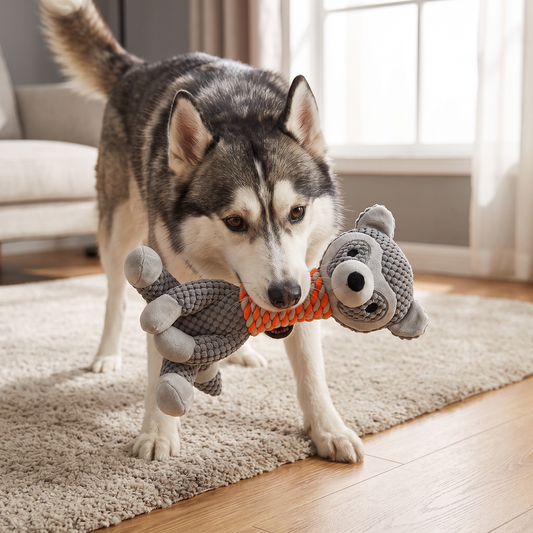 Durable Animal Plush Rope Dog Toy with Squeaker & Teeth Cleaning