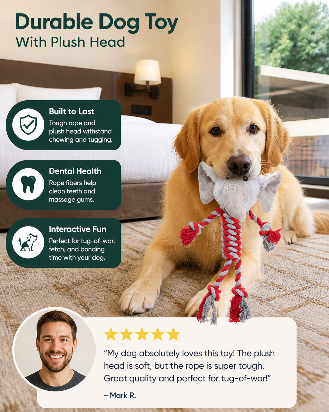 Durable Dog Toy With Plush Head