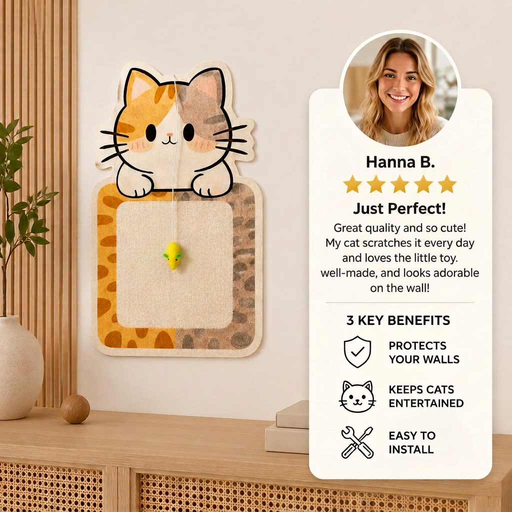 2-in-1 Wall-Mounted Cat Scratcher & Interactive Play Toy