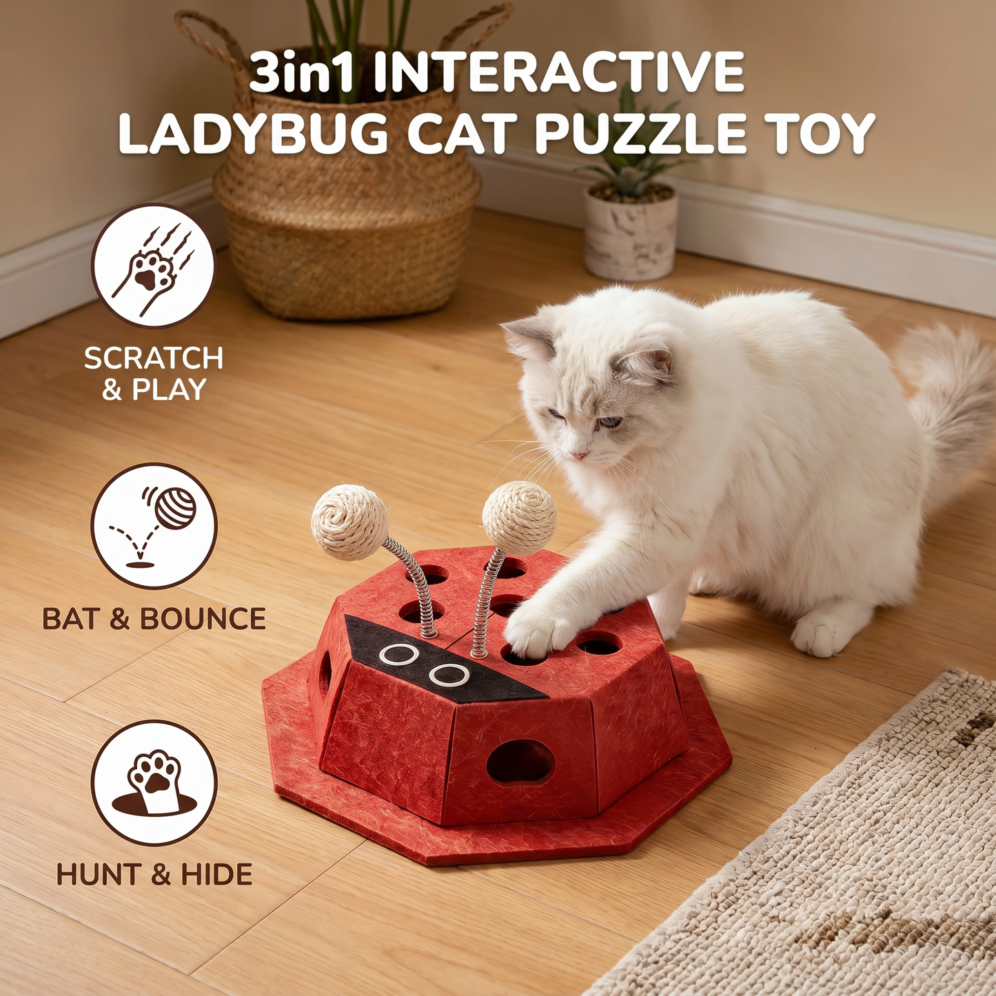 3in1 Interactive Ladybug Cat Puzzle Toy