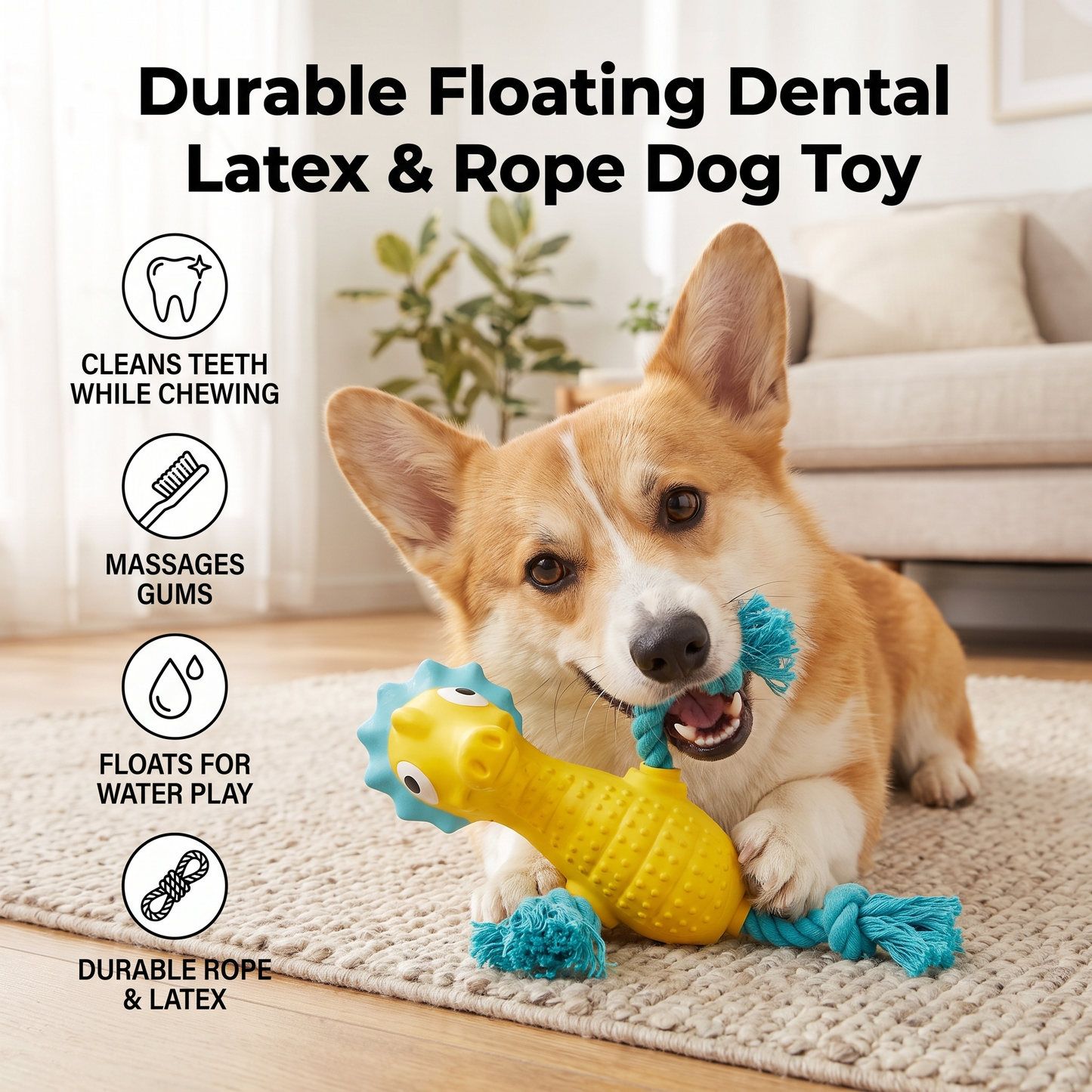 Durable Floating Dental Latex & Rope Dog Toy