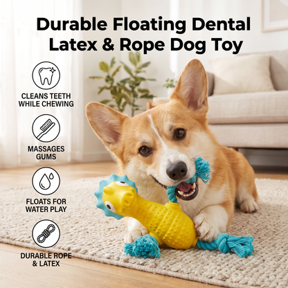 Durable Floating Dental Latex & Rope Dog Toy