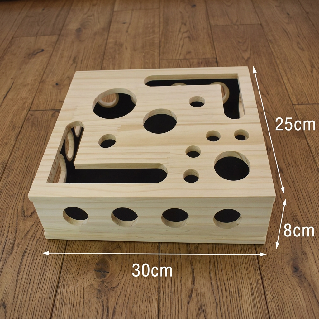 Interactive Wooden Cat Puzzle Box – Scratch, Hide & Treat Enrichment Toy
