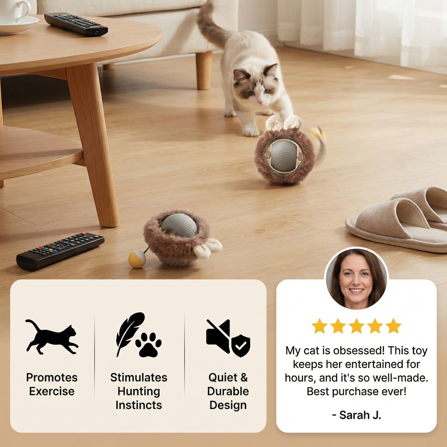 Active Rolling Ball with Fur for Cats