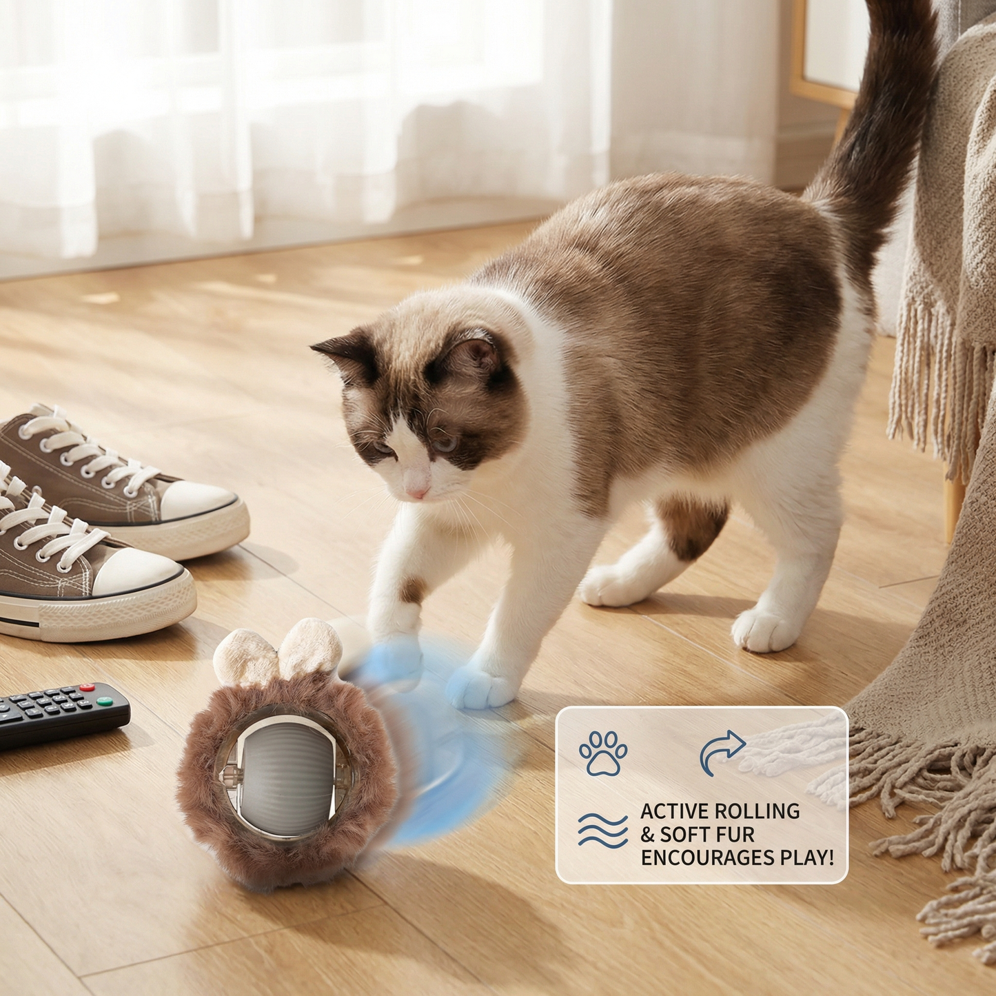 Active Rolling Ball with Fur for Cats