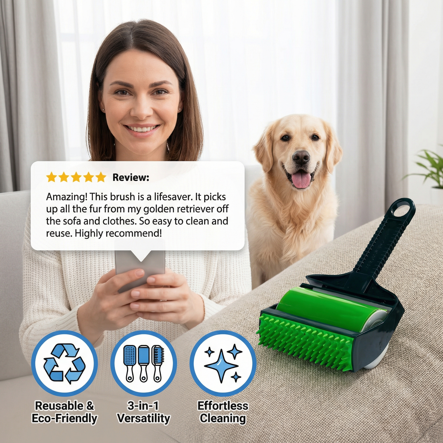 Reusable 3in1 Pet Hair Removal Brush