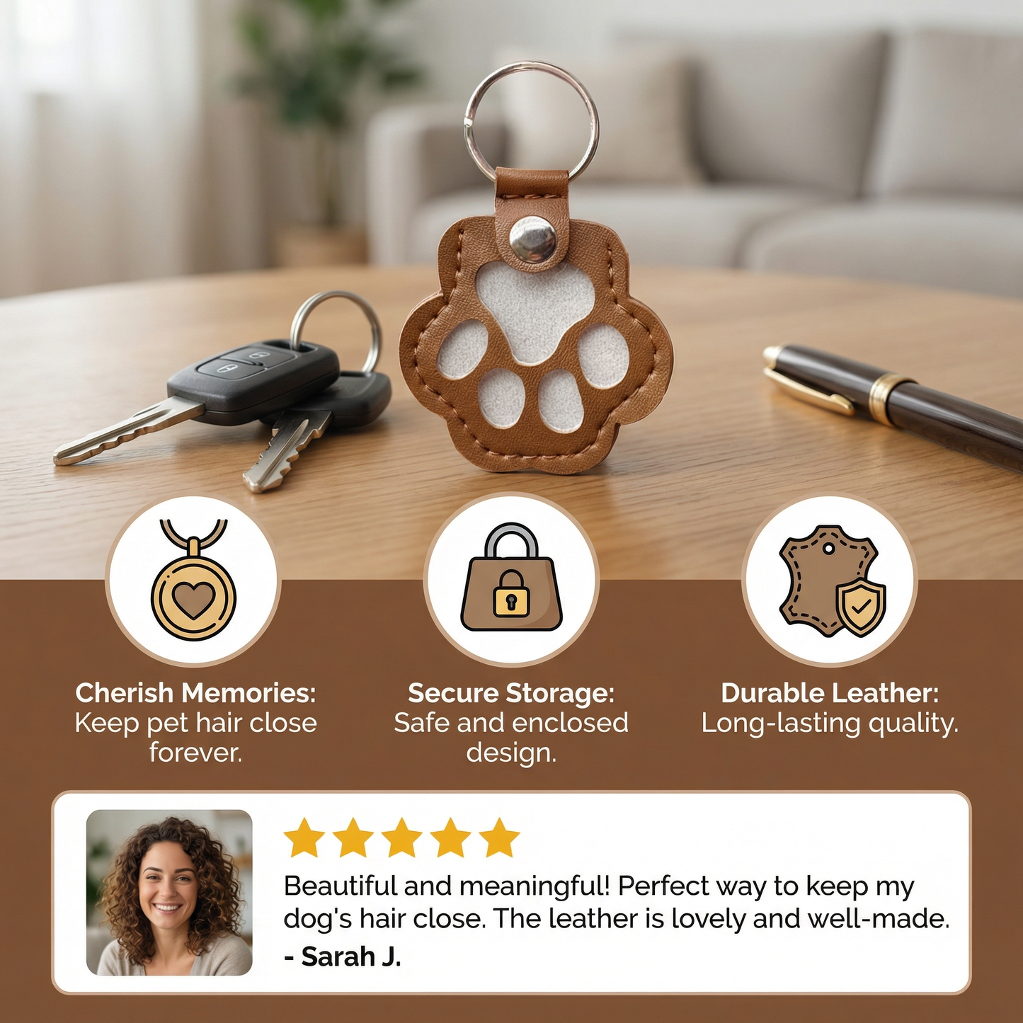 Leather Memorial Pet Hair Storage Keychain