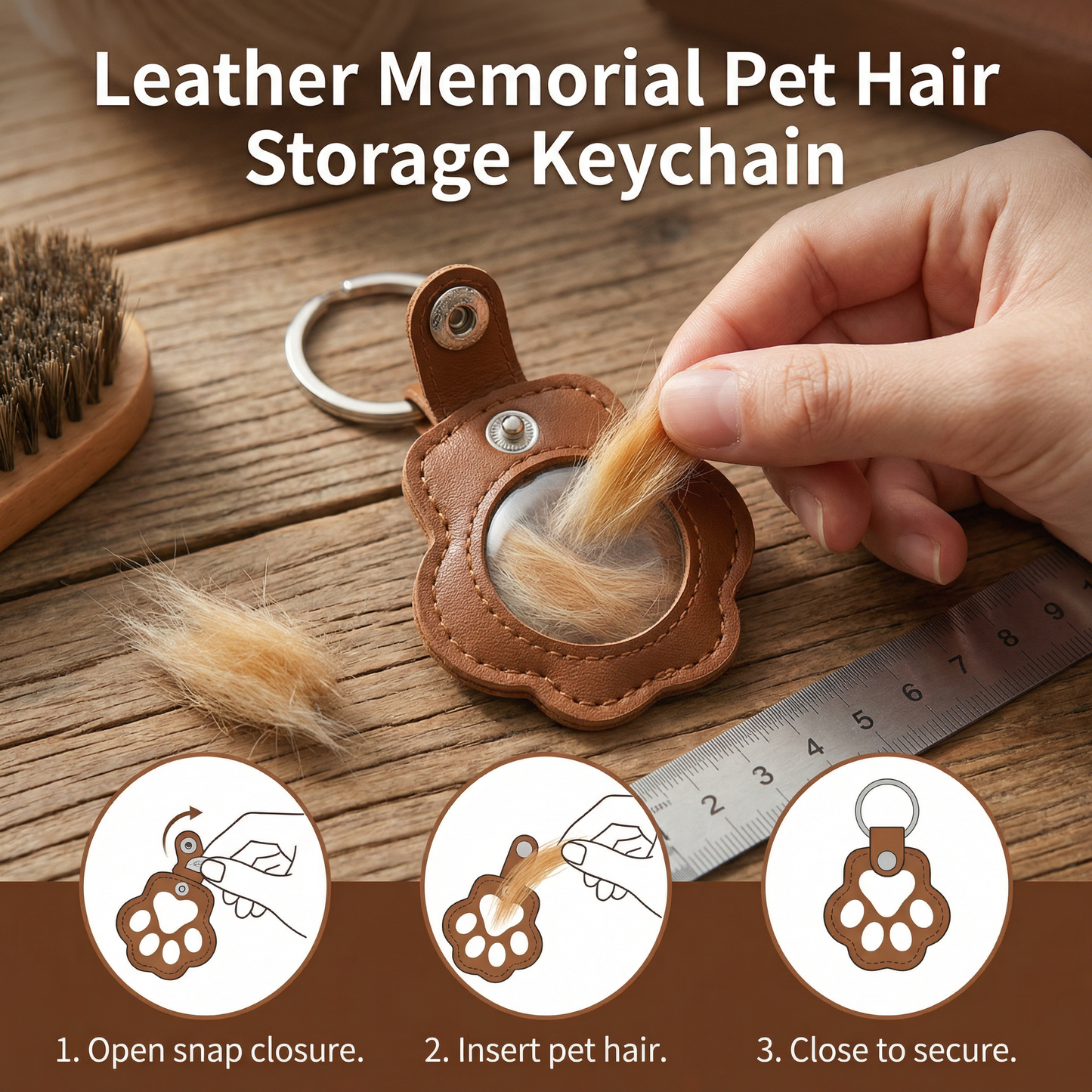 Leather Memorial Pet Hair Storage Keychain