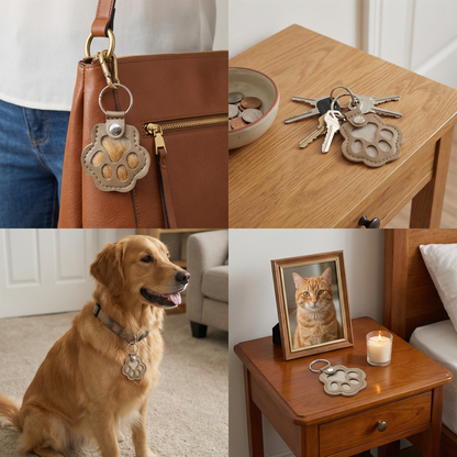 Leather Memorial Pet Hair Storage Keychain