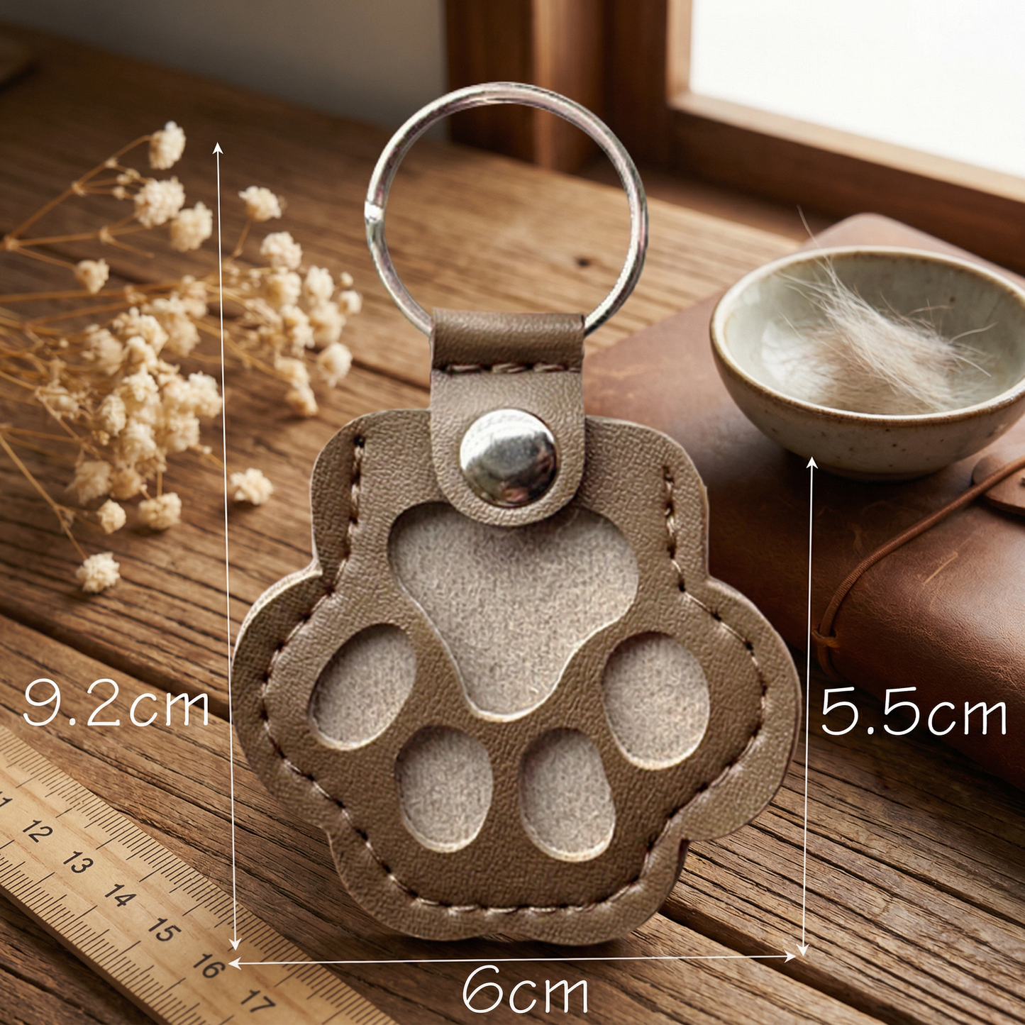 Leather Memorial Pet Hair Storage Keychain