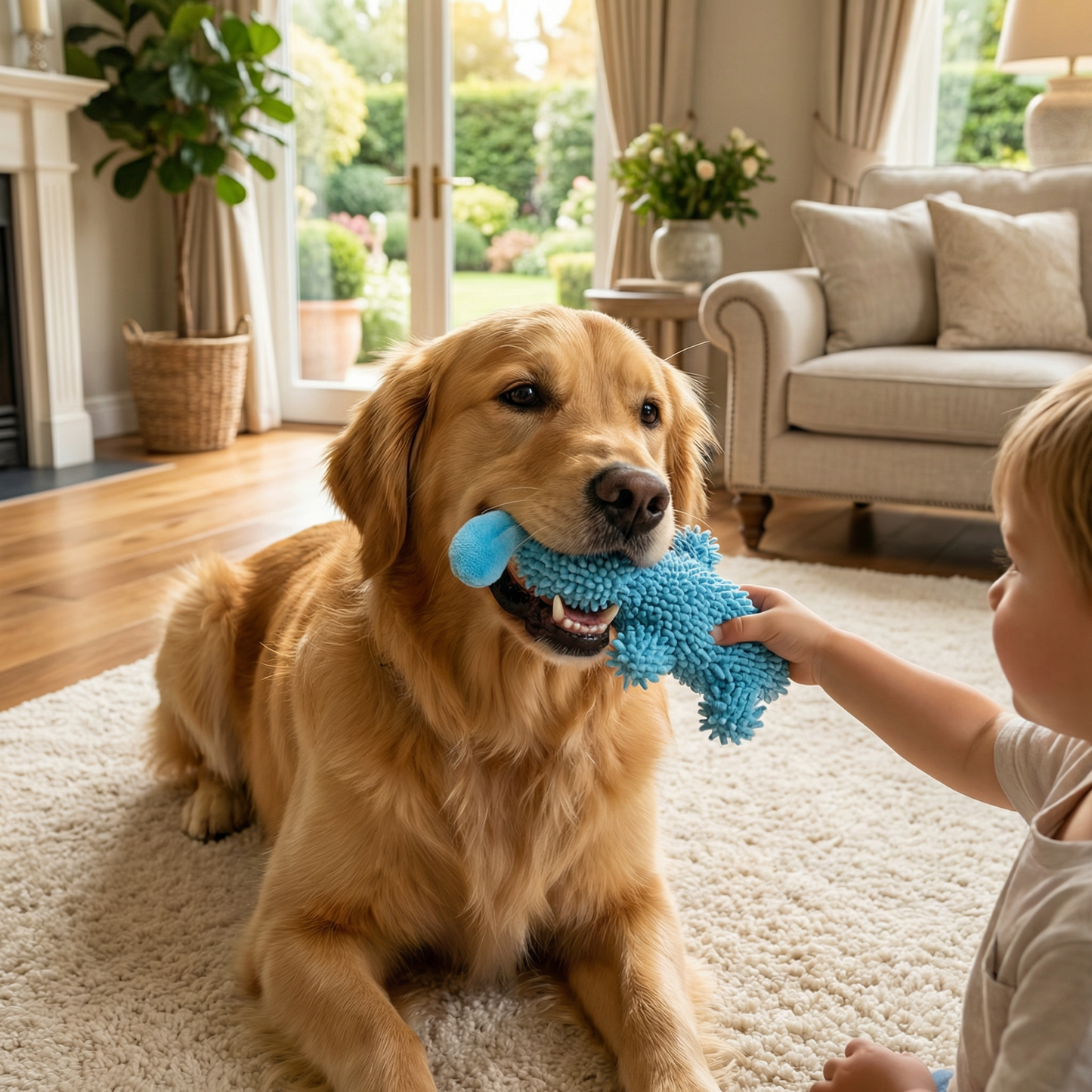 Giggling tooth cleaning toy in dog colours