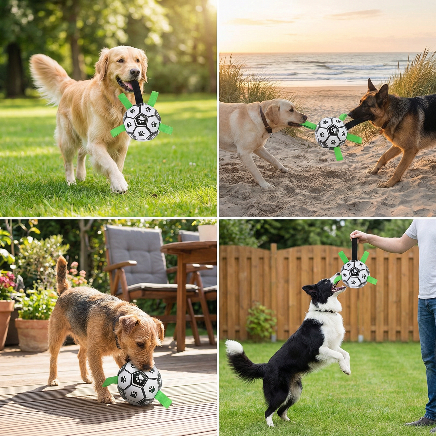 Robust dog toy ball with pull handles