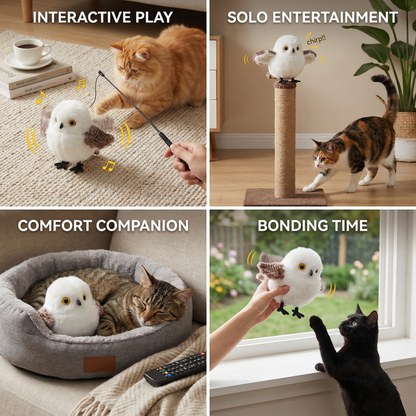 Fluttering and chirping bird cat toy