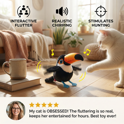 Fluttering and chirping bird cat toy