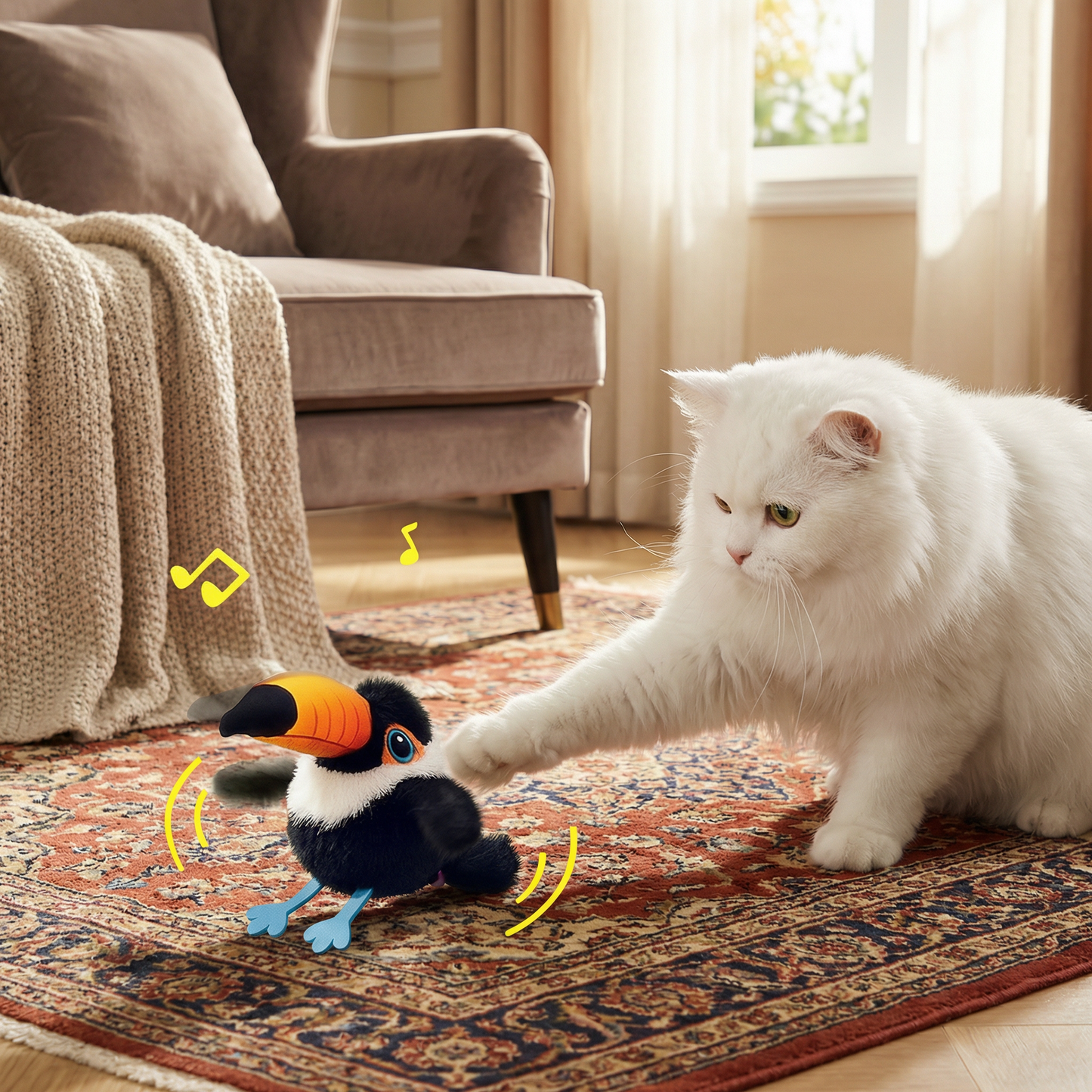 Fluttering and chirping bird cat toy