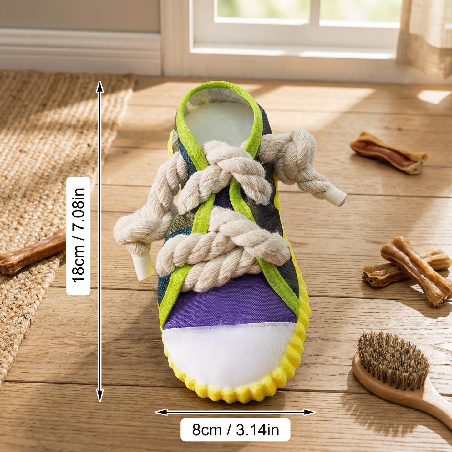 Squeaky slipper with sturdy cotton rope – dental care & fun for dogs