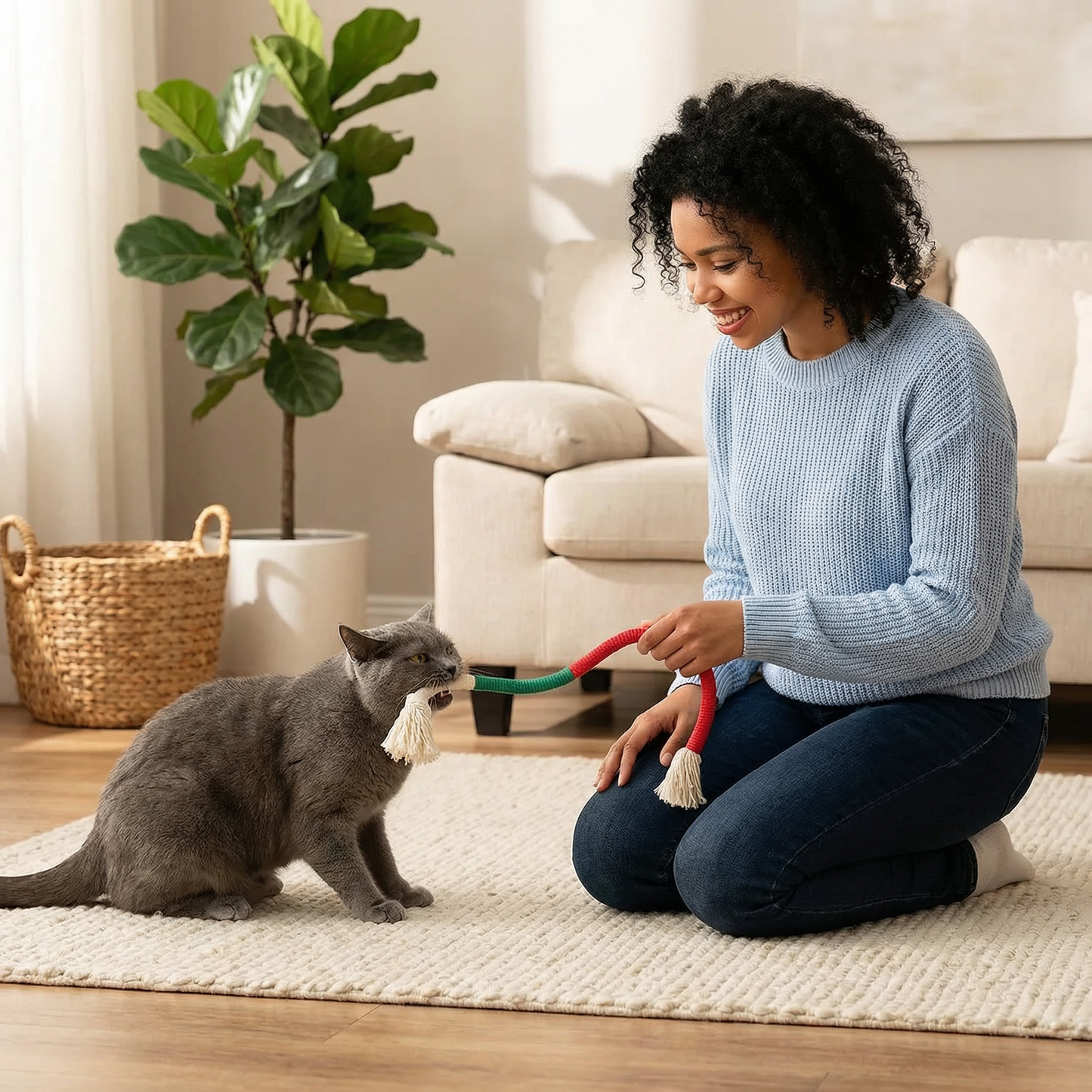 Natural cat chew rope – robust, promotes dental hygiene and reduces stress