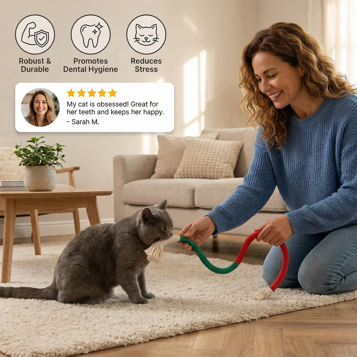 Natural cat chew rope – robust, promotes dental hygiene and reduces stress