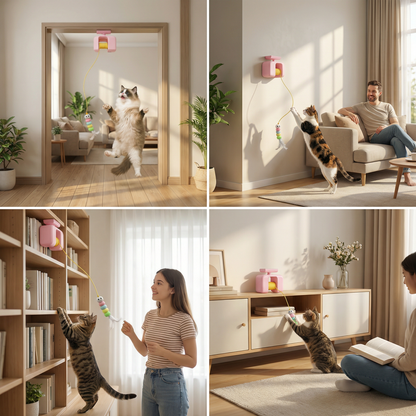 Interactive door yo-yo cat toy with self-play function
