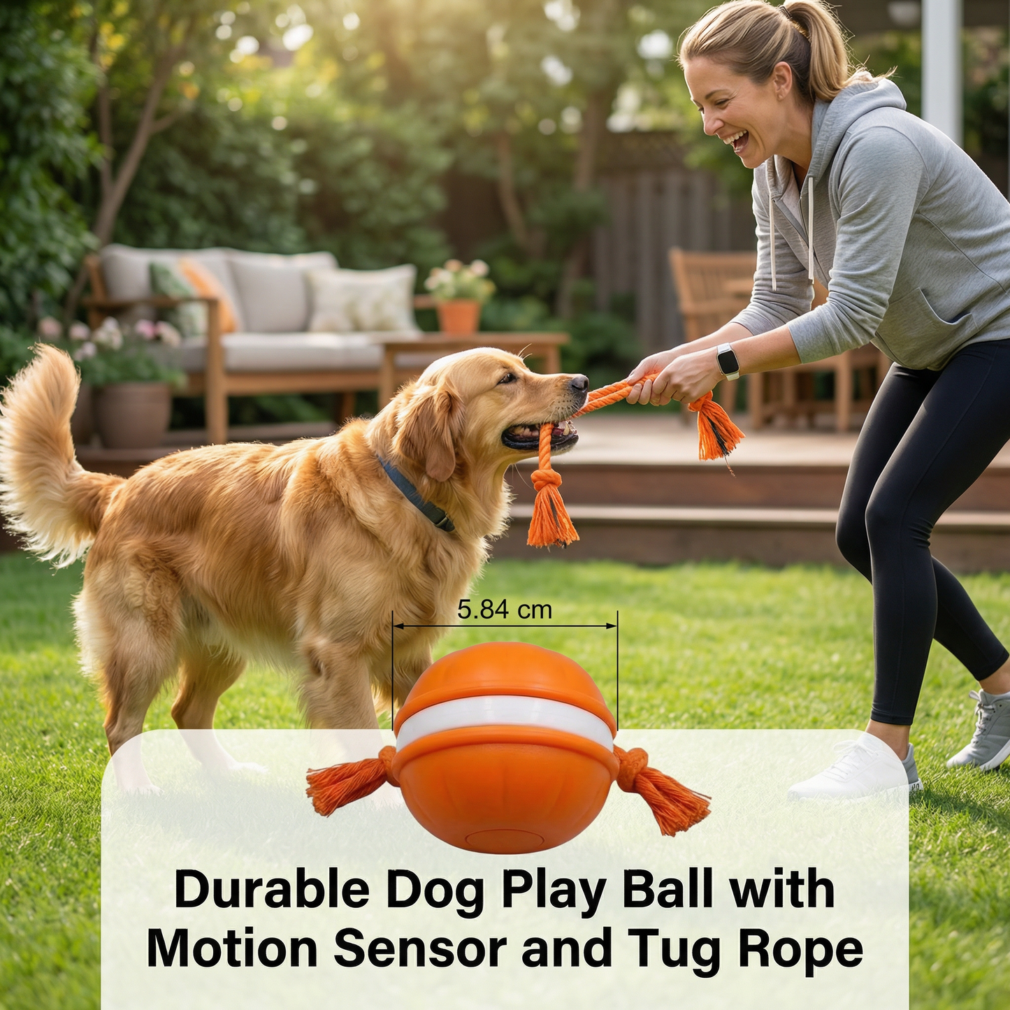 Durable Dog Play Ball with Motion Sensor and Tug Rope in Dog-Friendly Colours